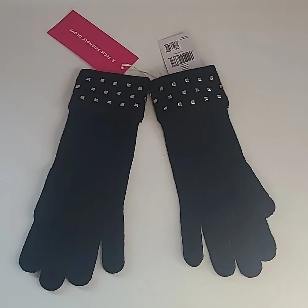 Kate Spade Embellished Gold Studs Tech Friendly Wool BlendGloves Black
